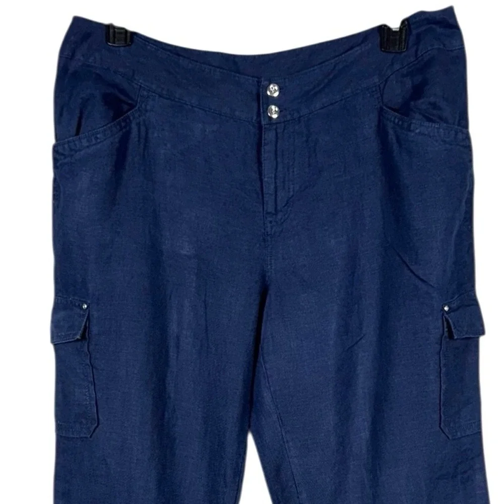 INC Wide Leg 100% Linen Pants Size 16W Beachy‎ Bohemian Lagom Minimalist Blue